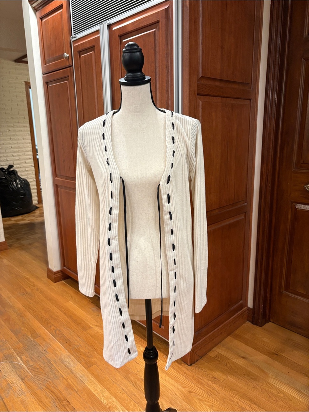 Cream Open-Front Ribbed Women's Sweater Cardigan